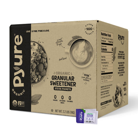 Pyure Organic Stevia Packets Zero Calorie Sweetener for Coffee and Baking Granulated Stevia Sugar Substitute PlantBased Keto Diabetic & Paleo Friendly USDA Organic NonGMO 1000 Packets