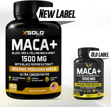 X Gold Health Organic Maca Root Powder Capsules 1500Mg With Black Red & Yellow Peruvian Maca Root Extract Gelatinized, Energy & Mood Supplement For Men & Women + Black Pepper For Best Benefits