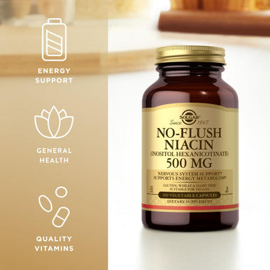 Solgar No-Flush Niacin 500 Mg - 100 Vegetable Capsules - Supports Energy Metabolism & Nervous System - Vegan Gluten & Dairy Free Kosher - 100 Servings