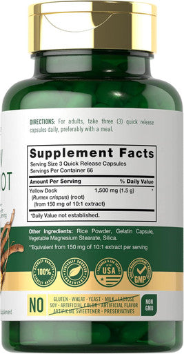 Carlyle Yellow Dock Root Capsules 1500mg | 200 Count | Non-GMO Gluten | High Potency Formula | Traditional Herb