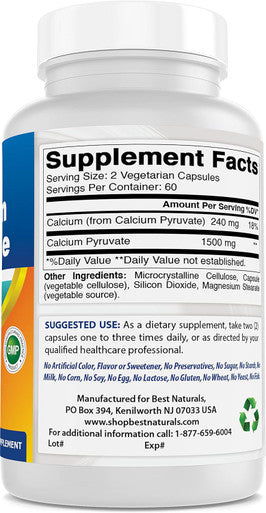Best Naturals Calcium Pyruvate 750 mg 120 Capsules by (Pack of 2)