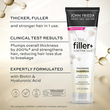 John Frieda Ultrafiller+ Thickening Shampoo For Fine Hair Volumizing Shampoo Biotin And Hyaluronic Acid Hair Thickening Shampoo 8.3 Oz