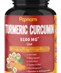 Papnami Turmeric Curcumin Capsules 8100Mg - 150 Pills 5 Month Supply - Immune Joint Digestive & Wellness Support - With Ashwagandha Triphala Ginger Black Pepper & More