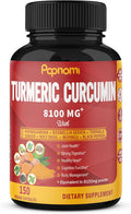 Papnami Turmeric Curcumin Capsules 8100Mg - 150 Pills 5 Month Supply - Immune Joint Digestive & Wellness Support - With Ashwagandha Triphala Ginger Black Pepper & More