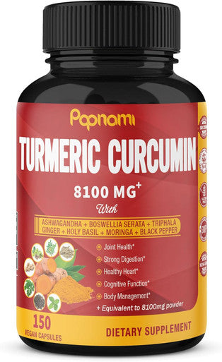 Papnami Turmeric Curcumin Capsules 8100Mg - 150 Pills 5 Month Supply - Immune Joint Digestive & Wellness Support - With Ashwagandha Triphala Ginger Black Pepper & More