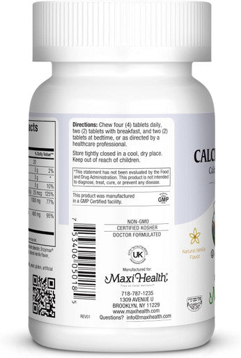Maxi Health Chewable Calcium Complex - Support Healthy Bones - Vanilla Flavor - 180 Chewies - Kosher