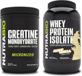 Nutrabio Creatine Monohydrate Unflavored 500g and Whey Protein Isolate Alpine Vanilla Supplement Bundle - Muscle Energy Lean Muscle Growth Recovery and Strength
