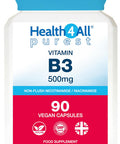 Health4All Vitamin B3 Niacin as Nicotinamide (Niacinamide) 500mg 90 Capsules Purest No Additives Vegan Gluten Free No-Flush Niacin VitB3 Capsules | Made in UK