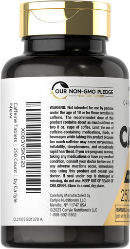 Carlyle Caffeine Pills 200Mg | 250 Tablets | Advanced Athlete Formula | Vegetarian, Non-Gmo & Gluten Free Supplement