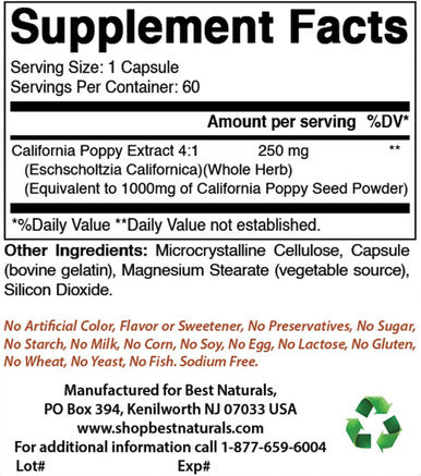 Best Naturals California Poppy 1000 mg Equivalent - 60 Capsules