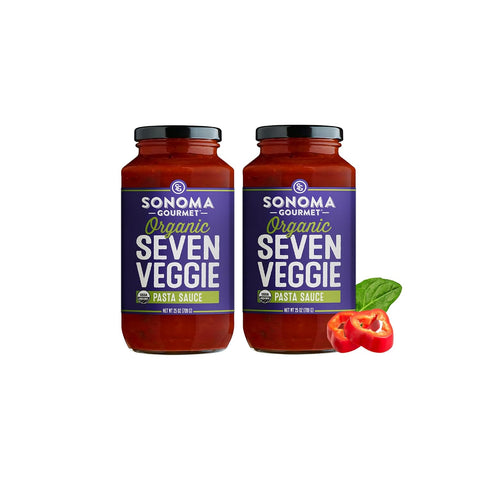 Sonoma Gourmet Seven Veggie Pasta Sauce | Vegan, USDA Organic, Non-GMO, Gluten-Free and No Sugar Added | Made With Fresh Ingredients | 25 Ounce Jars (Pack of 4)