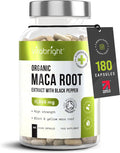 Vitabright Black Maca Root Capsules for Women & Men 180 (2 a day) Maca Root Extract Equal to 11000mg Pure Organic Maca Root Powder Yellow & Black Maca Complex + Black Pepper for Better Absorption - VitaBright