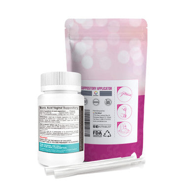 NutraBlast Boric Acid Vaginal Suppositories 800mg Complex w/FOS Prebiotic Enhancer Aloe Vera w/Vaginal Applicator 30 Suppositories 15 Applicators pH Balance Feminine Care