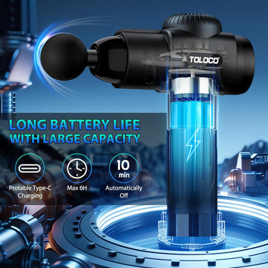 Toloco Massage Gun, Deep Tissue Back Massage For Athletes For Pain Relief, Percussion Massager With 10 Massages Heads & Silent Brushless Motor, Black
