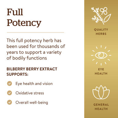 Solgar Standardized Full Potency Bilberry Berry Extract Vegetable Capsules 60 Count