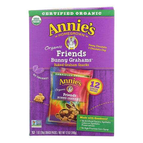 Annie's Organic Friends Bunny Grahams, Chocolate Chip, Chocolate, and Honey Baked Graham Snacks, 11.25 oz