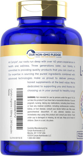 Carlyle L-Arginine 500mg Capsules | 240 Count | Form | Non-GMO & Gluten Supplement