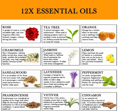 Top 12 Essential Oils Set, 100% Pure Natural Aromatherapy Essential Oil Gift Set(Rose, Jasmine, Vetiver, Chamomile, Sandalwood,Tea Tree, Frankincense, Cinnamon, Lavender, Lenmon, Orange, Peppermint)