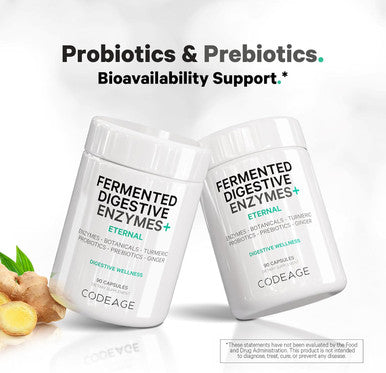 Codeage Fermented Digestive Enzymes Supplement 3-Month Supply - 14 Digestive Enzymes Probiotics Prebiotics Fermented Botanicals Plant-Based Multi Pancreatic Enzymes - 1 Capsule a Day - 90 Capsules