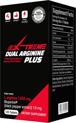 Extreme Dual Arginine Plus With Vitamin B Complex - Boost Up Energy & Vitality For Men'S Sports Performance (1,000Mg X 120 Tablets, 2 Months Supply)