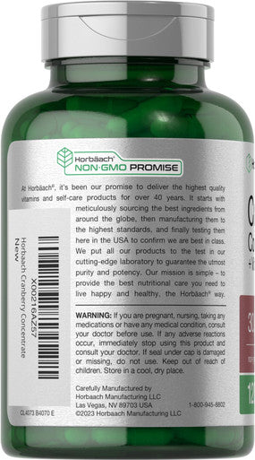 Horbaach Cranberry Concentrate Extract Pills + Vitamin C | 30000Mg | 120 Capsules | Triple Strength Ultimate Potency Formula | Non-Gmo And Gluten Free Supplement