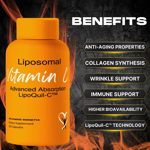 Advanced Bionetix Liposomal Vitamin C Supplement LipoQuilCa" Enhanced Absorption Technology 120 Capsules 1000mg High Dose Fat Soluble Vita C Immune Support Collagen Support