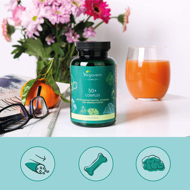 50 Plus Complex VegaveroÃƒâ€šÃ‚Â® | NO Additives | 120 Capsules | Natural Combination | with Black Garlic, Cinnamon & Ginkgo Biloba Extracts | Vegan | Added Vitamin B12, Vitamin D, Calcium & Magnesium