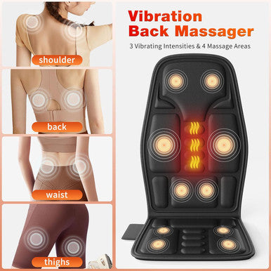 Back Massager With Heat For Pain Relief, Back Massage Chair Pad, Chair Massager For Full Body Massage, Deep Tissue Vibration Massager With 2 Adapters, Chair Massage For Office And Recliner
