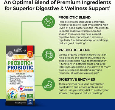 Prebiotics and Probiotic with Whole Food Enzymes for Adults Women Men Probiotics Lactobacillus Acidophilus Digestive Health Capsules Shelf Stable Supplement NonGMO Gluten Dairy Free 30ct