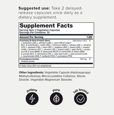 Toniiq 200 Billion CFU Probiotic Supplement 30 Verified Third-Party Tested Strains - Fully Shelf-Stable Probiotics Formula with Prebiotic Blend - Extended Release Capsules
