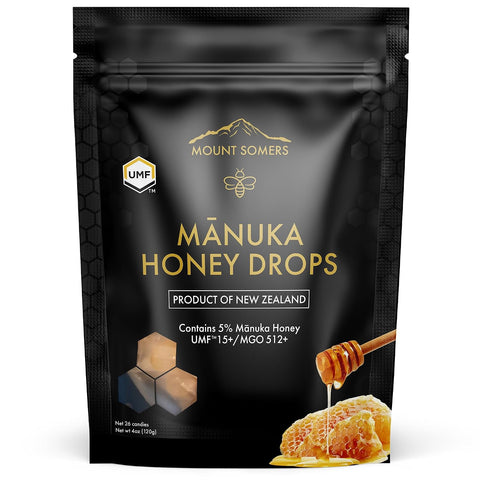 Mount Somers UMF 15+ Manuka Honey & Lemon Drops - 26pcs Soothing Throat Lozenges with Peppermint & Menthol - Natural Relief for Sore Throats