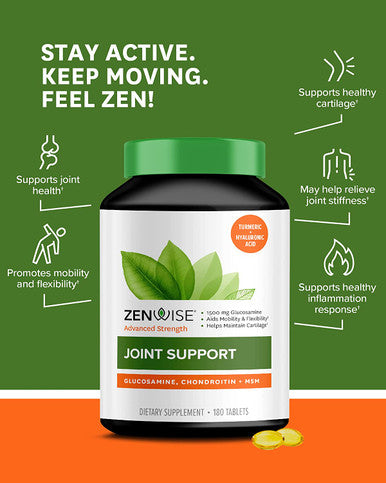 Zenwise Joint Support Supplement 1500mg Glucosamine 1200mg Chondroitin 1000 MG MSM Hyaluronic Acid for Advanced Relief Mobility Supplement for Pain Aches Soreness Inflammation 180 Tablets