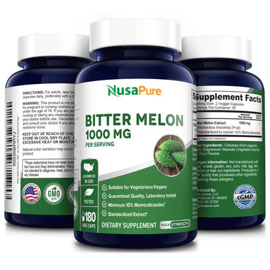 NusaPure Bitter Melon Extract 1000 mg 180 Veg Caps (100% Vegetarian, Non-GMO & Gluten-Free)
