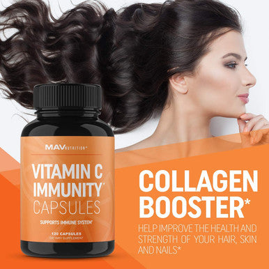 MAV NUTRITION Vitamin C Capsules for Immune Support NonGMO Gluten Vegan Vegetarian Friendly Vitamin C as Ascorbic Acid 500mg per Capsule 2000mg per Serving 2 Pack