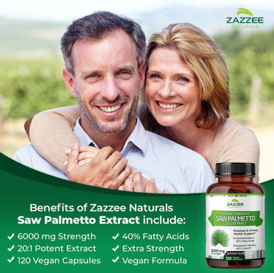 Zazzee Extra Strength Saw Palmetto 20:1 Extract, 6000 Mg Strength, 40% Fatty Acids, 120 Vegan Capsules, 4 Month Supply, Concentrated And Standardized 20X Extract, Non-Gmo, All-Natural, Made In The Usa