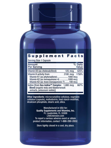 Life Extension Vitamins D And K With Sea Iodine Vitamin D3 Vitamin K1 60 Capsules