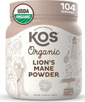 Kos Organic Lion'S Mane Powder - Natural Nootropic Superfood - Vegan Functional Mushroom Plant Based Usda Certified Non-Gmo Soy & Gluten-Free - 104 Servings