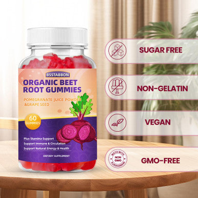 BSSTABBON Beet Root Gummies With Beet Root Extract,Pomegranate Juice Power,Grape Seed Extract Supplement Per Serving For Men And Women Non-Gmo, And Gluten Free,60Gummies