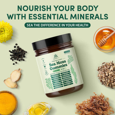 Sea Moss Gummies 16-in-1 - Ashwagandha Black Seed Oil Bladder Wrack Turmeric Vitamin C & D3 with Manuka Burdock Root Dandelion Yellow Dock Elderberry Apple Cider Vinegar (Green Apple) 30 gummies