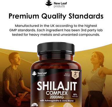 Shilajit Complex - Himilayan Shilajit Enriched With Ashwagandha & Lions Mane, High Strength 2000Mg Shilajit Complex Capsules With 60% Fulvic Acid - 2 Months Supply Made In The Uk By Leaf