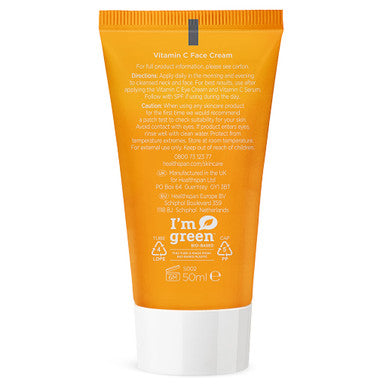 Healthspan Vitamin C Gel Face Cream (50ml) | Triple Source Vitamin C | Vitamins A & E | Hydrate & Boost Skin Radiance | Reduce Appearance of Fine Lines & Wrinkles | Support Collagen Formation | Vegan