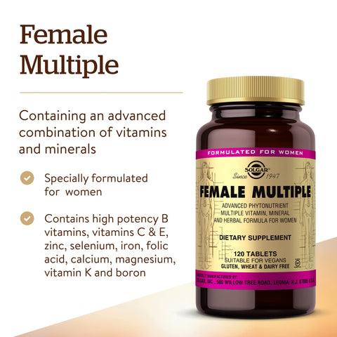 Solgar Female Multiple 120 Tablets - Multivitamin Mineral & Herbal Formula For Women - Advanced Phytonutrient - Vegan Gluten Free Dairy Free Kosher 40 Servings
