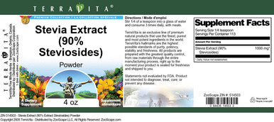 Terravita Stevia Extract (90% Steviosides) Powder (4 Oz, Zin: 514503)