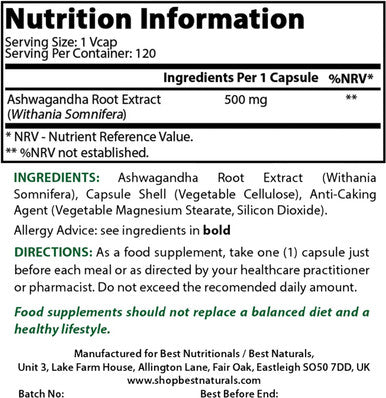 Best Naturals Ashwagandha Capsules for Relaxing Stress and Mood 500 mg 120 Count (Packaging may vary)