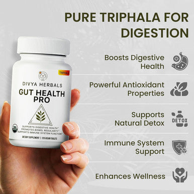 Gut Health Pro | Detox, Colon Cleanse & Digestive Support | Organic Triphala Supplement | Relief From Constipation, Gas, Bloating | For Women & Men | Uncoated Vegan Tablets | 600Mg-120Ct