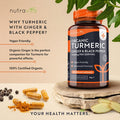 Organic Turmeric 1440Mg (High Strength) With Black Pepper & Ginger - 180 Vegan Turmeric Capsules (3 Month Supply) Organic Turmeric With Active Ingredient Curcumin - Made In The Uk By Nutravita