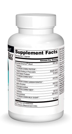 Source s Essential Enzymes 500mg Bio-Aligned Multiple Enzyme Supplement Herbal Defense for Digestion, Gas, Constipation & Bloating Relief - Supports A Strong Immune System - 60 Capsules