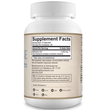 Sunergetic Premium Berberine Supplement - 1200mg of Berberine Per Serving - Berberine HCL Supplement Non-GMO - Immune Support- 60 Berberine Capsules