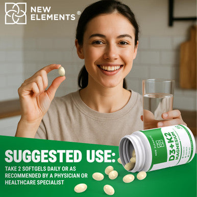 New Elements Vitamin D3 K2 10,000 IU with Magnesium Glycinate 500mg Bone Health Immune Support Energy and Mood - Non-GMO Gluten-Free Sugar Free Softgels for Women and Men 60 softgels
