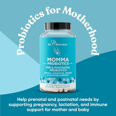 Eu Natural Momma Prenatal Probiotics Mom & Baby Gut and Digestive Postpartum Nursing Morning Sickness Pregnancy Relief 18 Clinically Proven Strains 14 Billion CFU Prebiotic 30 Mini Vegan Capsules